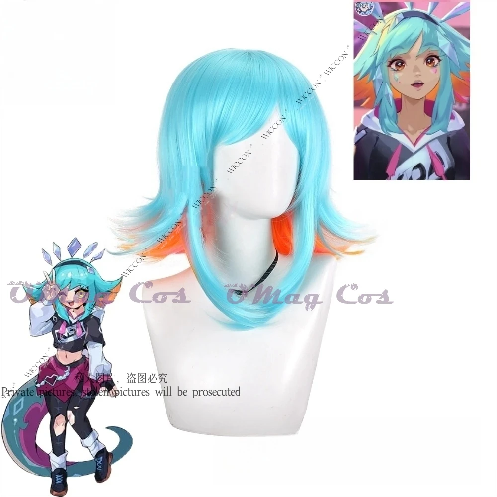 KDA Super Fan Neeko Cosplay Wig para mulheres, cor mista, cabelo sintético, resistente ao calor, 35-40cm