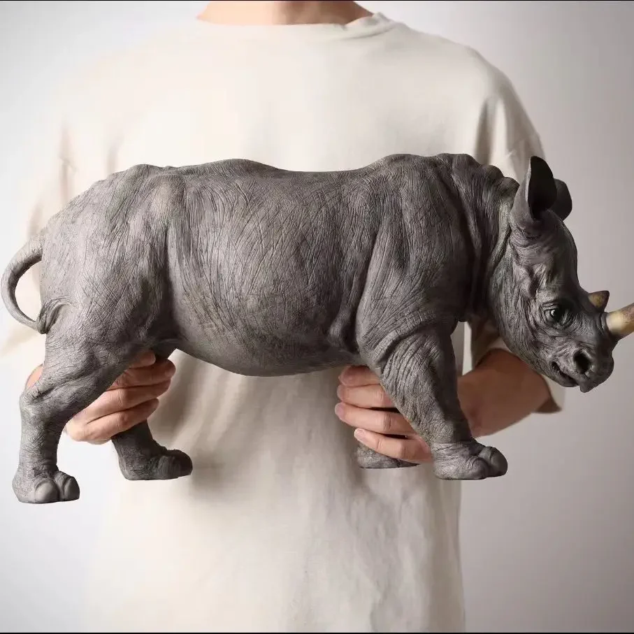 Large size simulated rhinoceros model animal ornament figurine for home and office entrance decoration