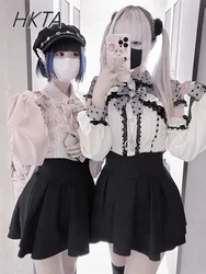 Japanese Mine Mass-Produced Shirt Women Sweet Girls Lace Bow Off-Shoulder Long Sleeve Top Y2k Autumn New Lolita Blouse Female