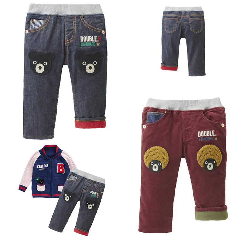 

Boys' Cotton Pants Autumn and Winter New Children's Cartoon DB Black Bear Letter Embroidery Fleece Trousers Slacks