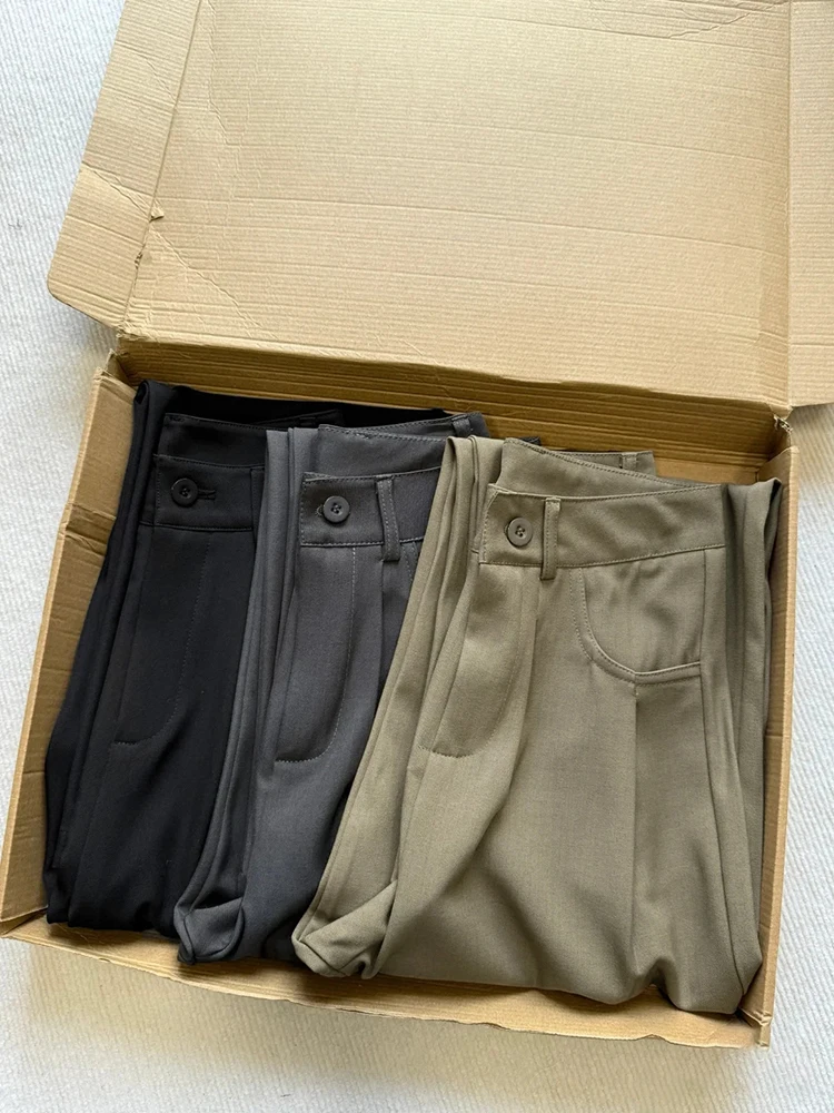 

Wide Leg Suit Pants for Women Spring New Solid Simple Office Lady Casual Pants Female High Waist All Match Straight Trousers