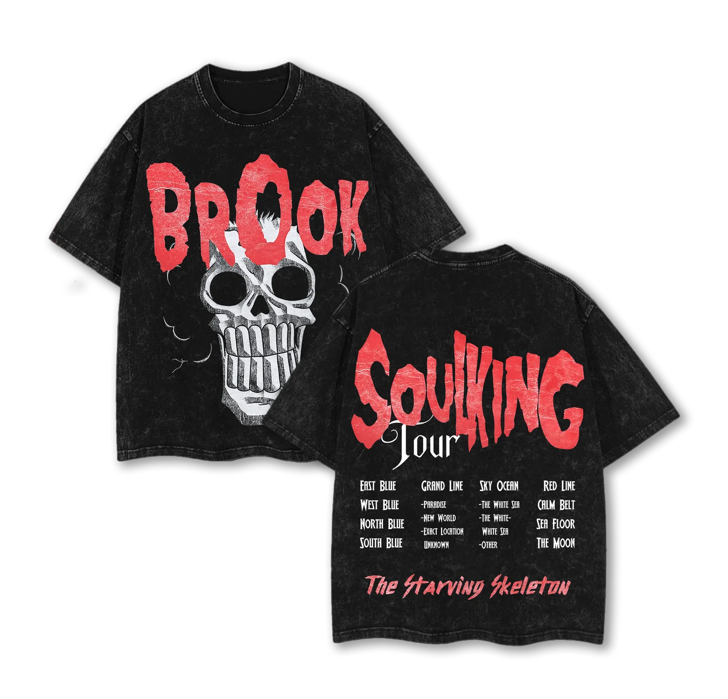 

anime One Piece Brook graphic unisex black Acid Wash cotton Tshirt O-neck Vintage Short sleeve 2026 summer New Y2k Men shirt