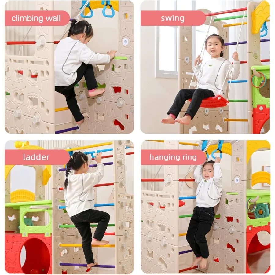 10 في 1 ملعب داخلي الغابة رياضة Playset مع الشريحة تسلق جدار سلم سوينغ كرة السلة حلقات معلقة للأطفال الصغار 3 + Int #3