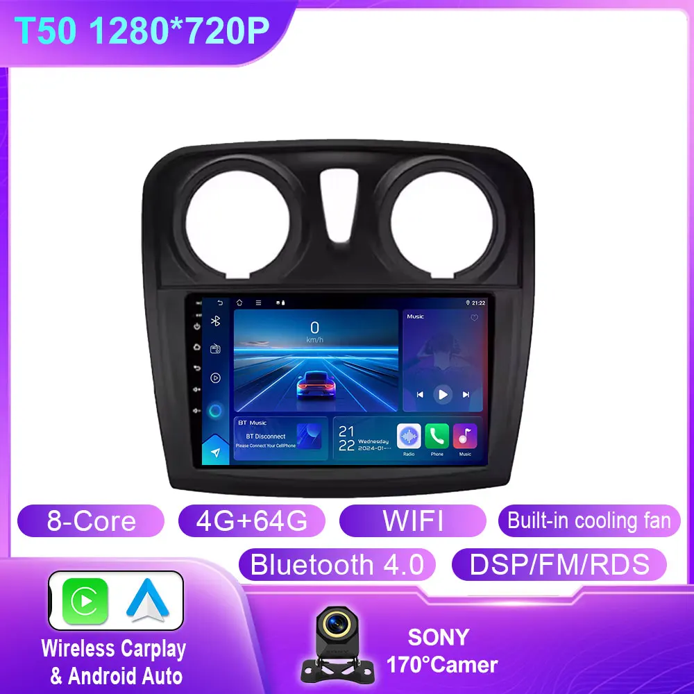 Android 14 Carplay Auto Voor Renault Logan 2 Sandero 2 2012-2016 2017 2018 2019 Autoradio Multimedia Speler stereo GPS WIFI DPS
