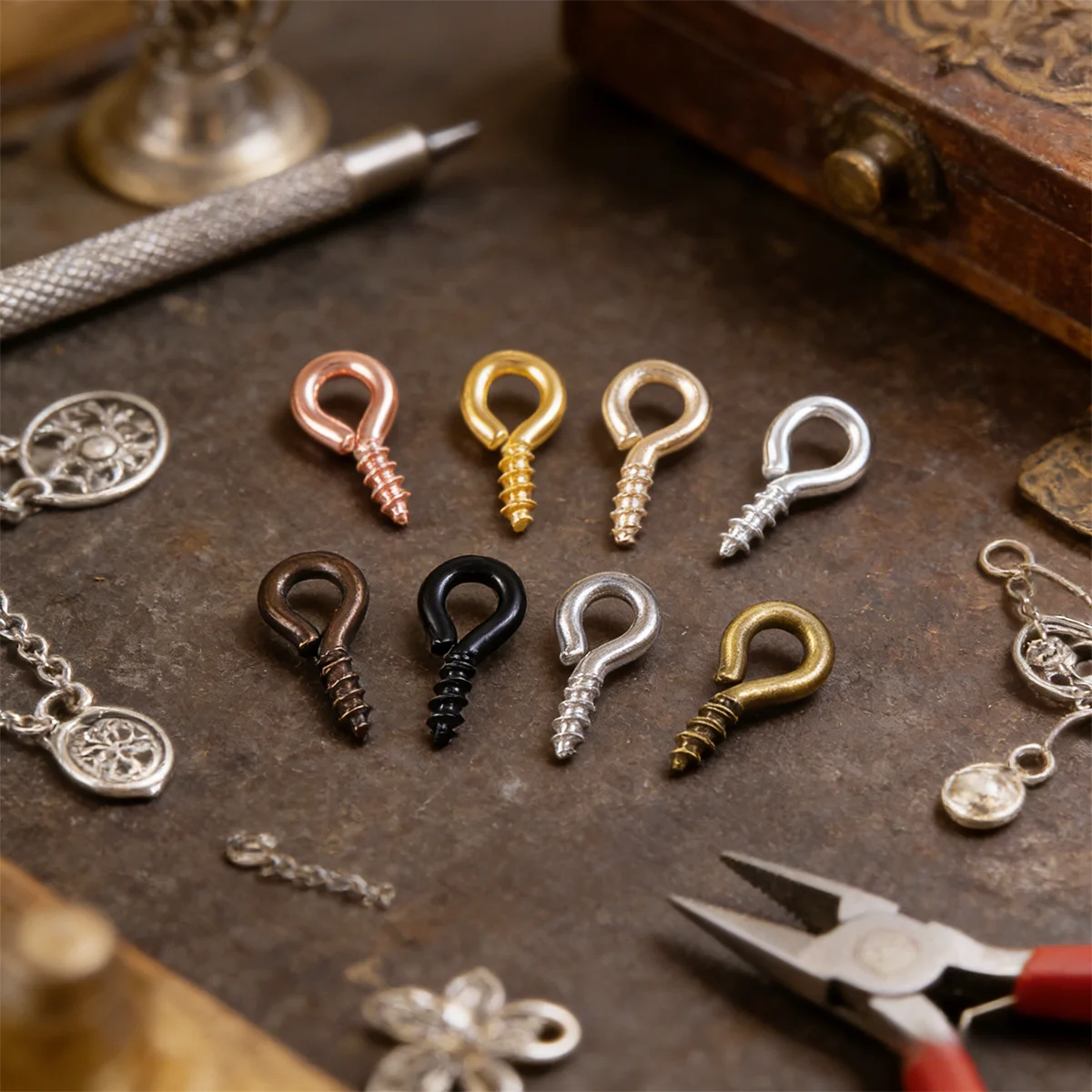 10mm Screw Eye Pins, 9 Colors Eye Hooks for DIY Jewelry Making