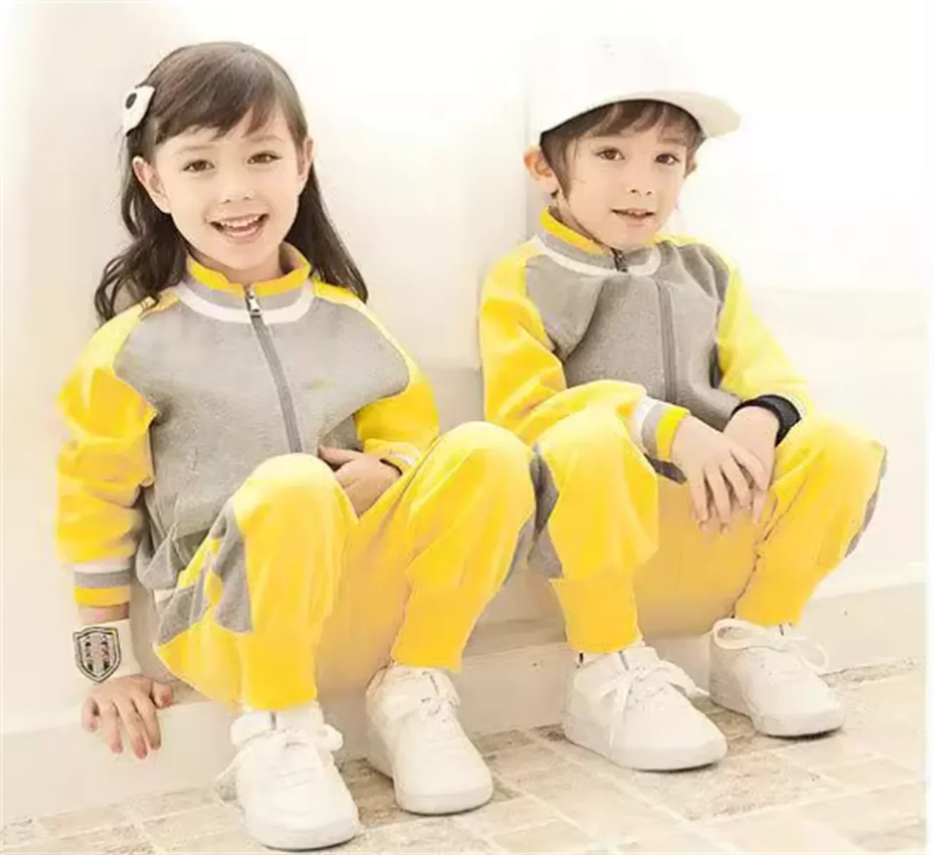 Kindergarten Uniforms Spring Set Yellow Children Baseball Jacket School Students Suit Kids