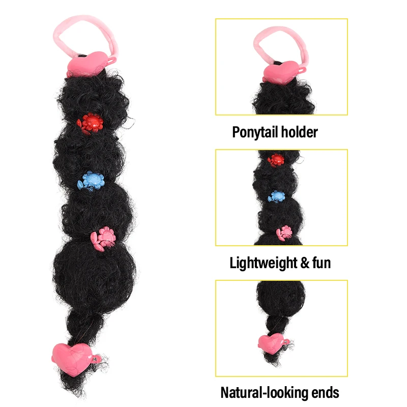 Two-Piece Synthetic Fake Ponytails with Mystery Color Hair Clips (Random Accessory Colors) for Fun Play & Parties view 6