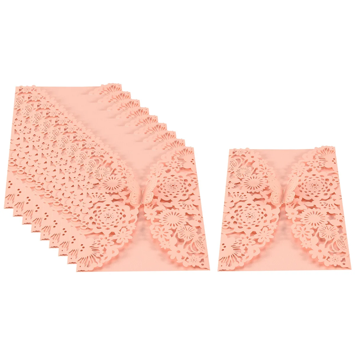 10Pcs/Set Delicate Carved Butterflies Romantic Wedding Party Invitation Card Envelope Invitations for Wedding：Pink