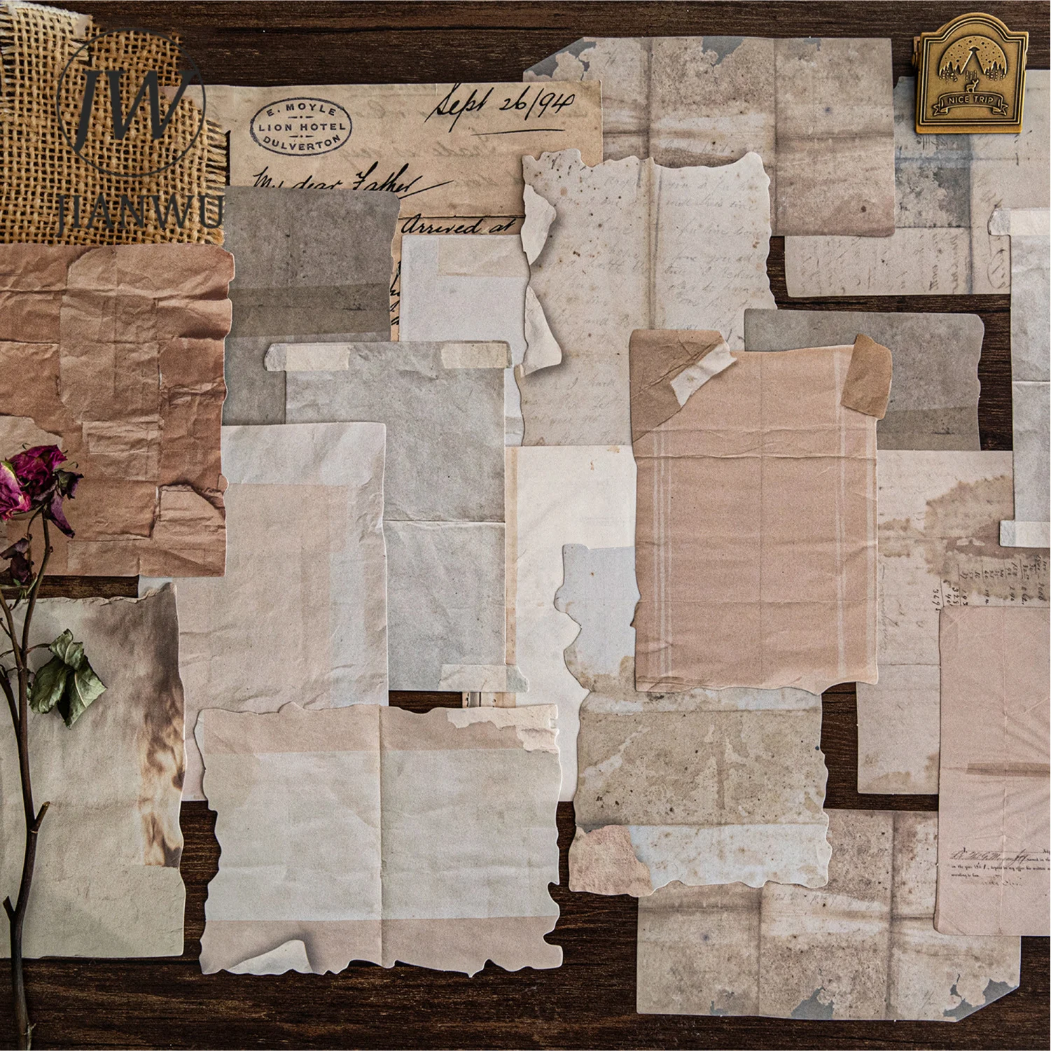 JIANWU Serie di carta delicata Vintage Sbavature Paesaggio Collage Scrapbook Materiale Carta Creativa Fai da te Spazzatura Diario di cancelleria