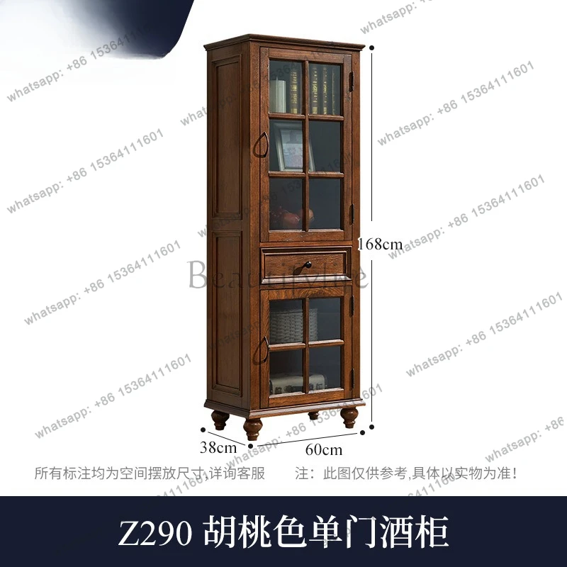 White Chun Wood All Solid Wood American Wine Cabinet Living Room Single Door Display Double Door Edge Cabinet