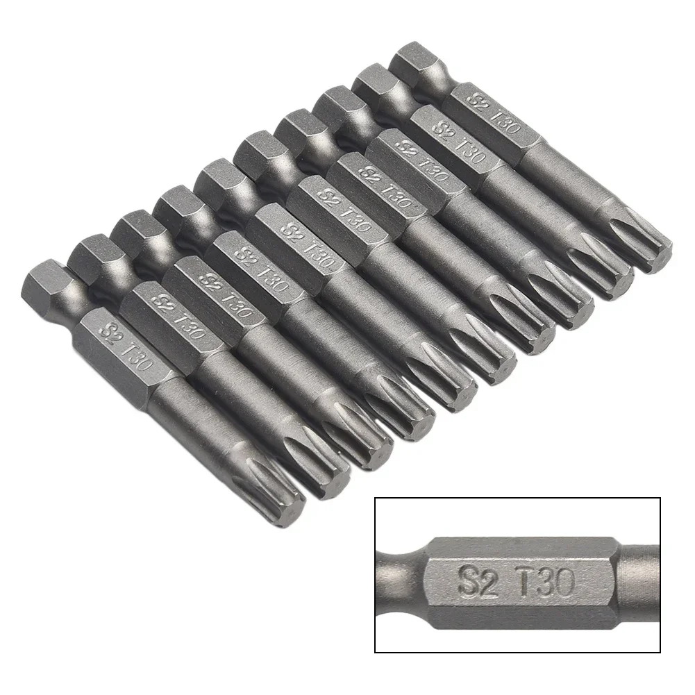 10Pcs Torx Bits Set 50mm Magnetic Tamper Resistant Star Bits T30 Screwdrivers Wrench Drill Bit Sets Hand Tools