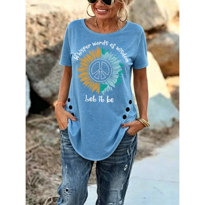 ilstile Women's Let It Bet Print T-Shirts Summer Beach Short Sleeve T Shirt Casual Loose Round Neck Tops Tees NEW