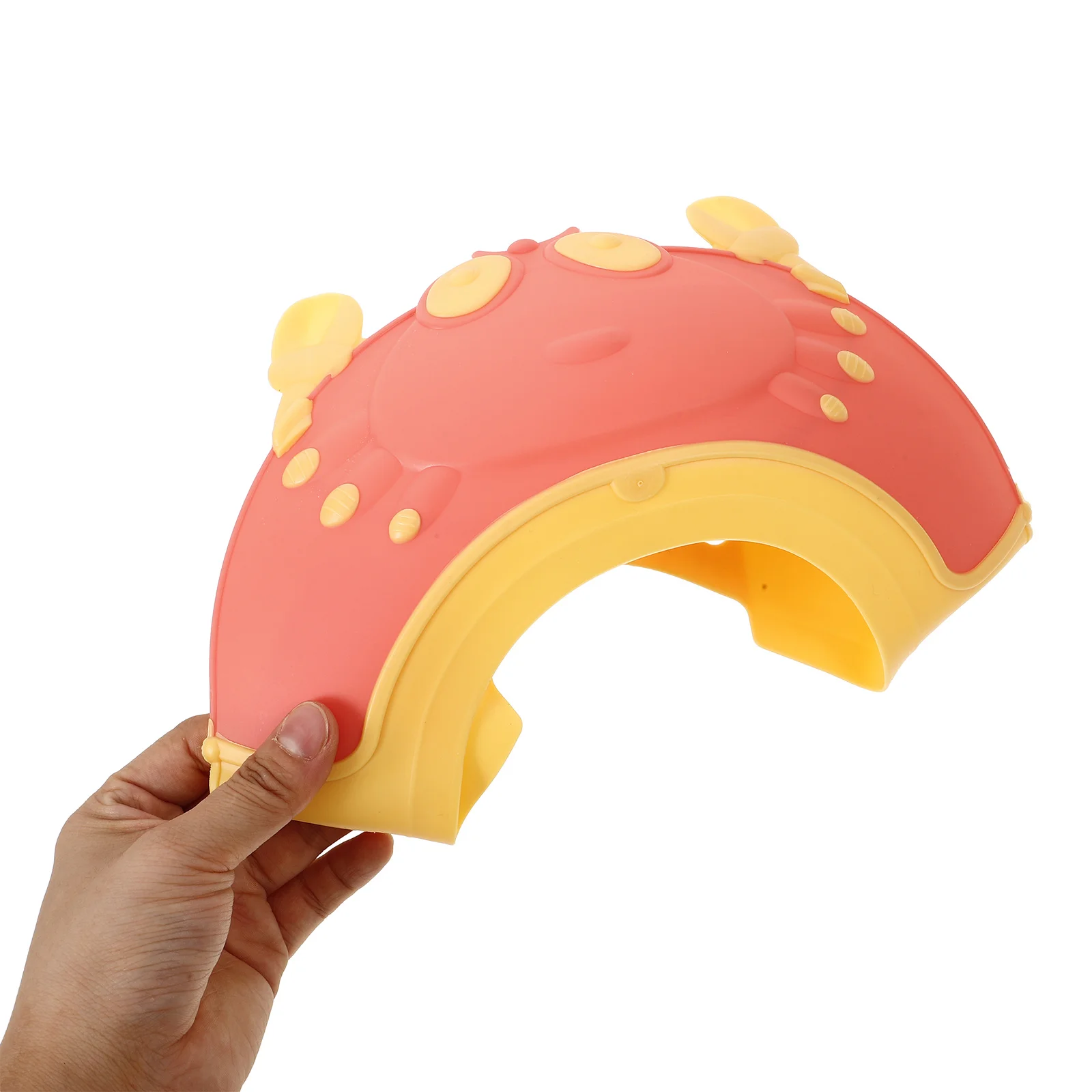 قبعة حمام للأطفال قابلة للتعديل باللون الأحمر - قبعة استحمام للأطفال مع حماية للعين والأذن وغطاء رأس للأطفال الصغار