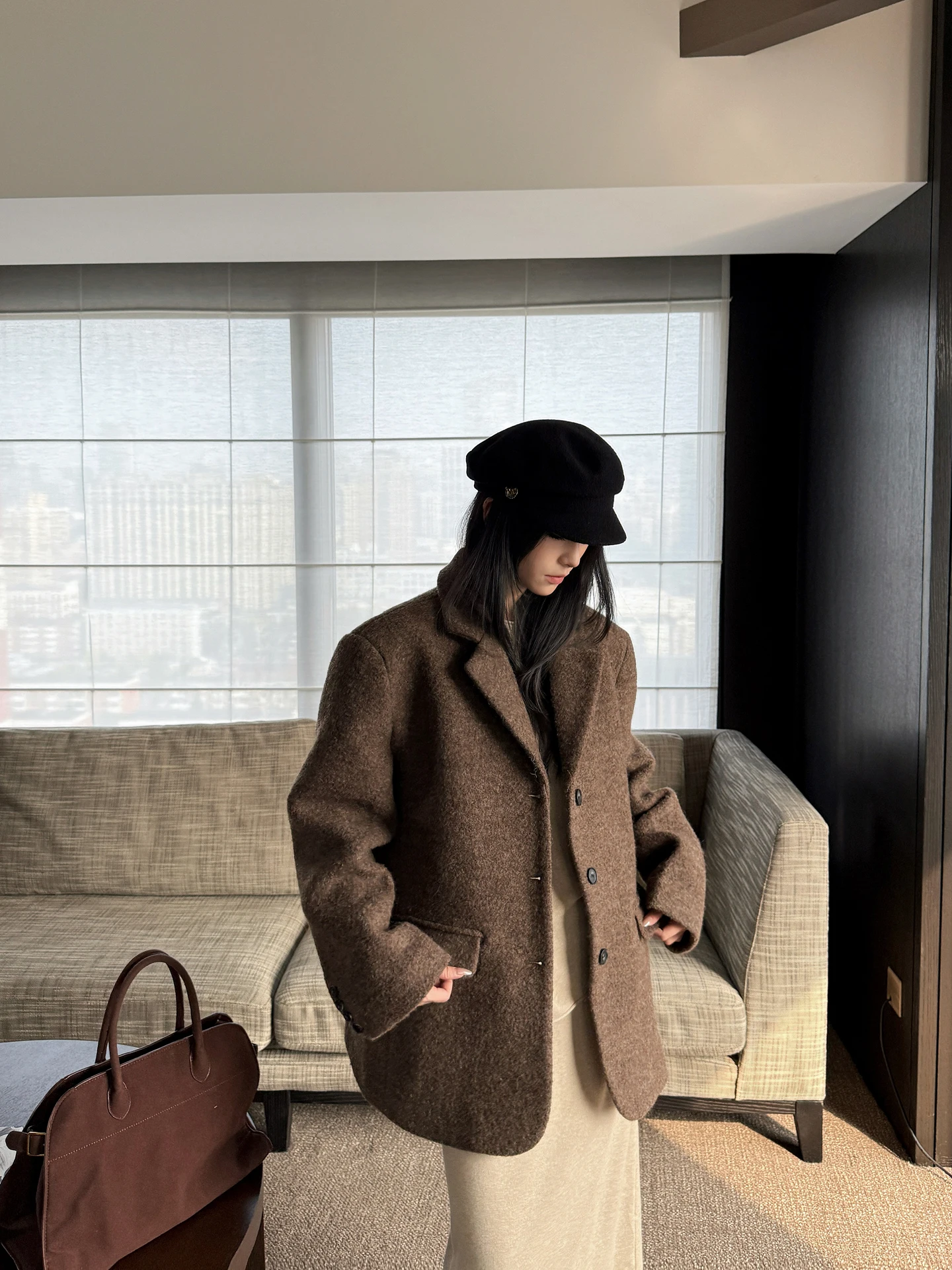 

SMBL RAIN Women's Single-Button Suiting Woolen Coat Loose Fit Korean Sle Commute Faion Winter 2025 Autumn Winter Collection
