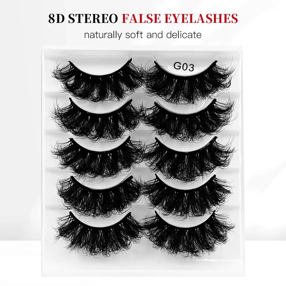 5 Pairs Fluffy Faux Mink Lashes Dramatic Volume Eyelashes Thick Long False Eyelashes Reusable Long Lasting Eye Lash Extensions