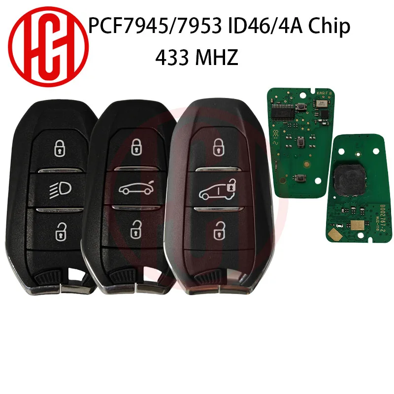 

ID46/4A PCF7945/53 433MHz Proximity Car Remote Key For Peugeot 208 301 308 508 3008 5008 Citroen C3 C4 C4L C5 Picasso DS5 DS6