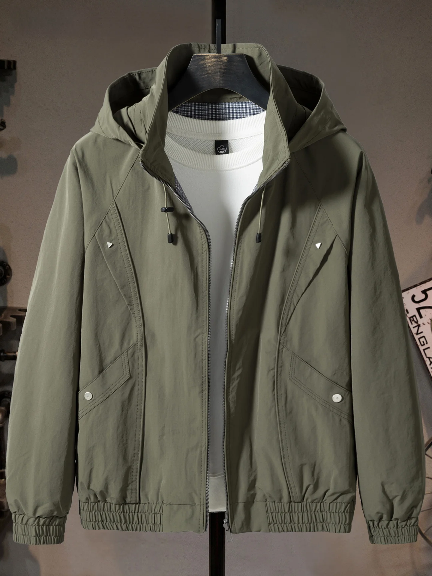 

Casual Double-Sided Wear Outdoor Windproof Men's Jaet Hooded Coat Storage ket Design Polyester Fiber Long Sve Zipper ...