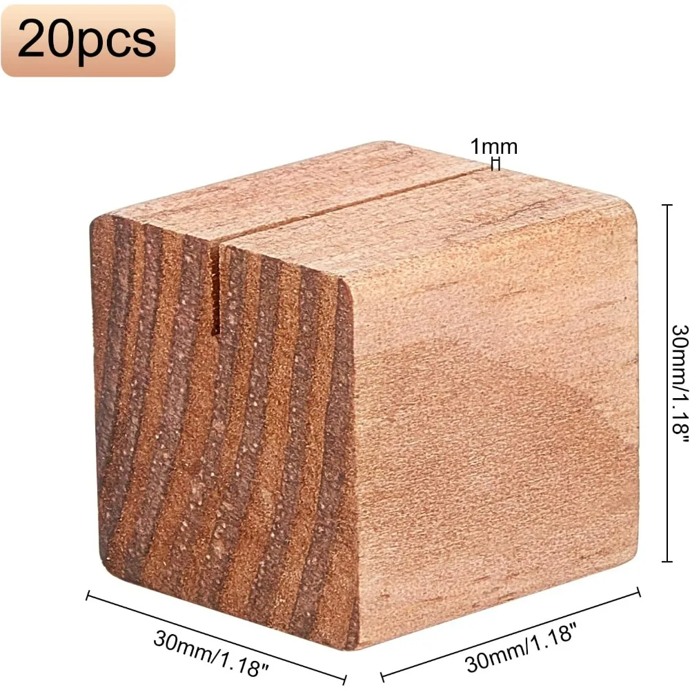 20 Pcs Wood Place Card Holders Pine Wood Table Number Stands Saddle Brown Square Table Sign Stands for Wedding Dinner Home