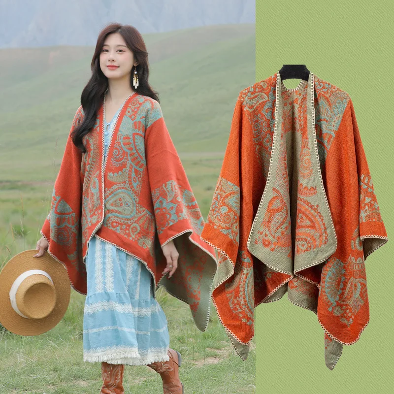 

Outdoor leisure fashion, unique vintage style, slit shawl, casual, comfortable, warm, breathable, versatile cape