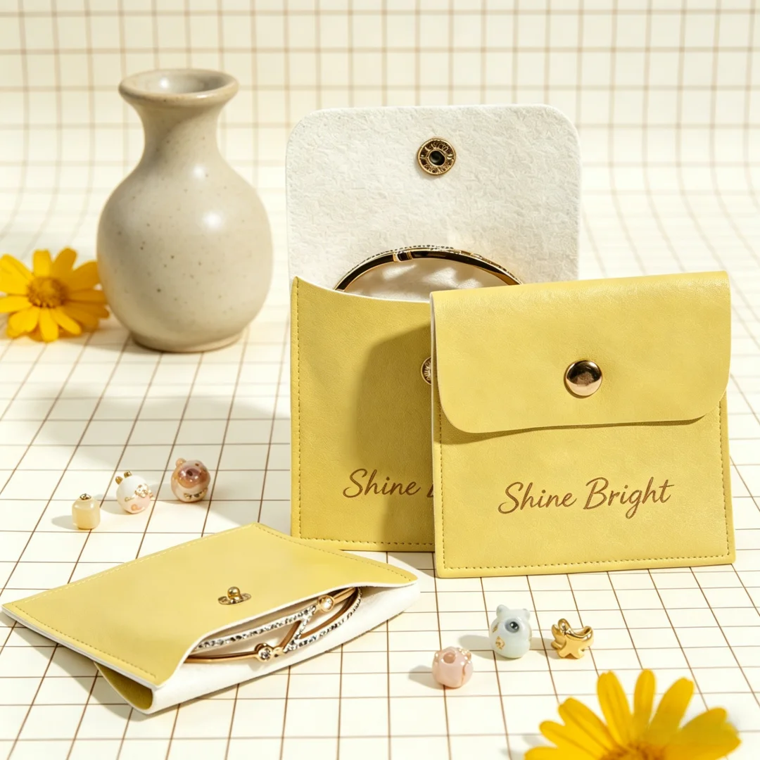 Luxury 8x8cm PU Leather Mini Snap Pouches 10Pcs for Necklaces Crystal Bangles & Jewelry Portable Storage for Daily Decoration