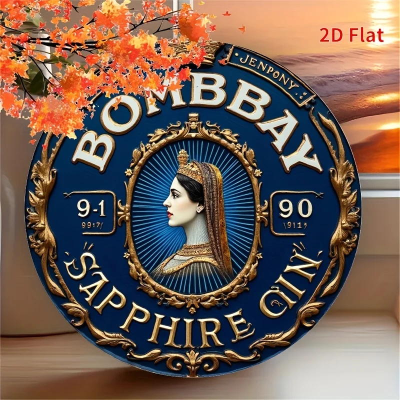 2D Flat, 1pc Vintage Bombay Created-Sapphire Gin Metal Sign - 20.32x20.32cm Aluminum Wall Art with Elegant  & Golden Design, Per