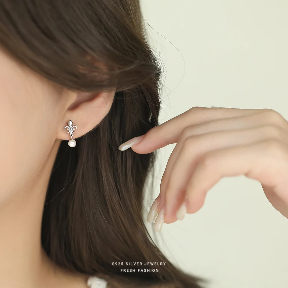 أقراط قفل الحب من الفضة الإسترليني عيار 925 للنساء هدية مجوهرات أذن غير متماثلة متعددة الاستخدامات من اللؤلؤ الكوري #4