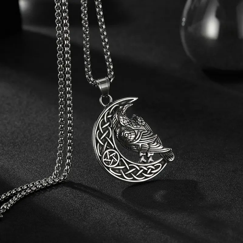 Stainless steel retro punk style Viking Crow men's pendant