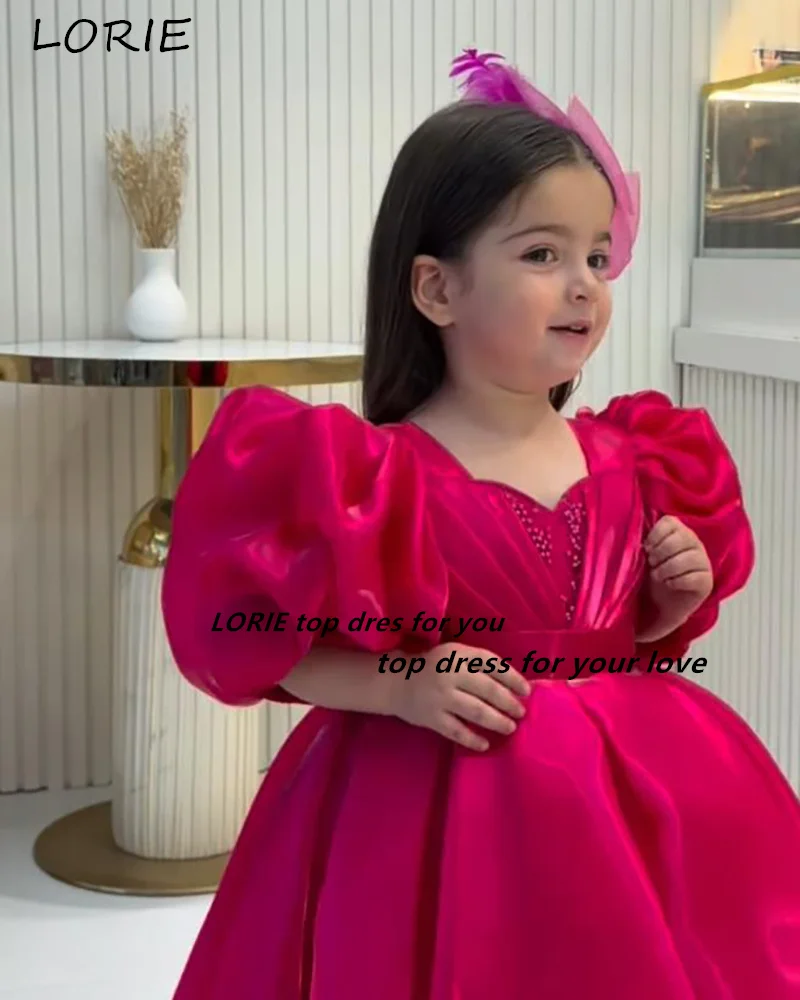 

LORIE Shiny Puff Flower Girl Dress Bow 3D Flower A-Line Midi Sparkling Yellow Short Flower Girl Dress Customized Gril Party GOWN