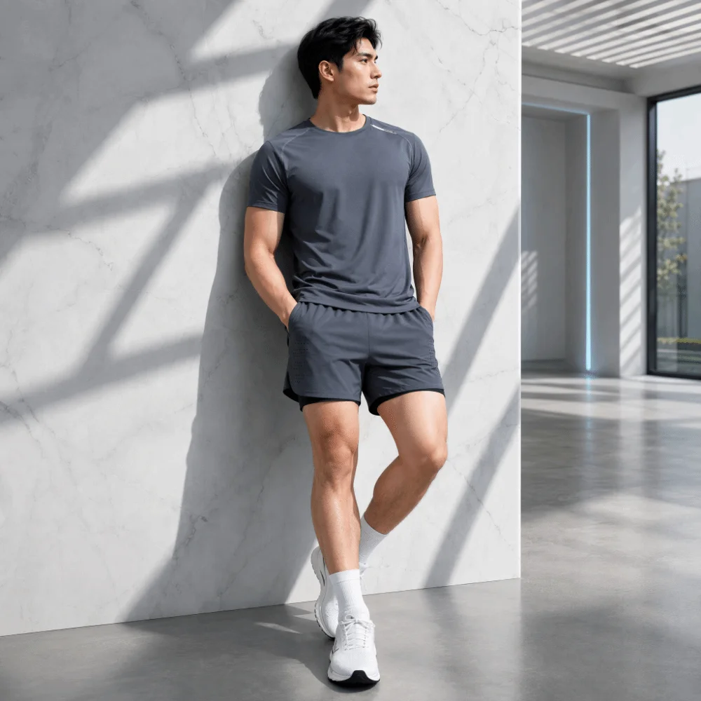 Compression Lining Sports Shorts with Liner Zipper Pocket Two Layers Design Quick Dry Fitness Shorts Tight Liner