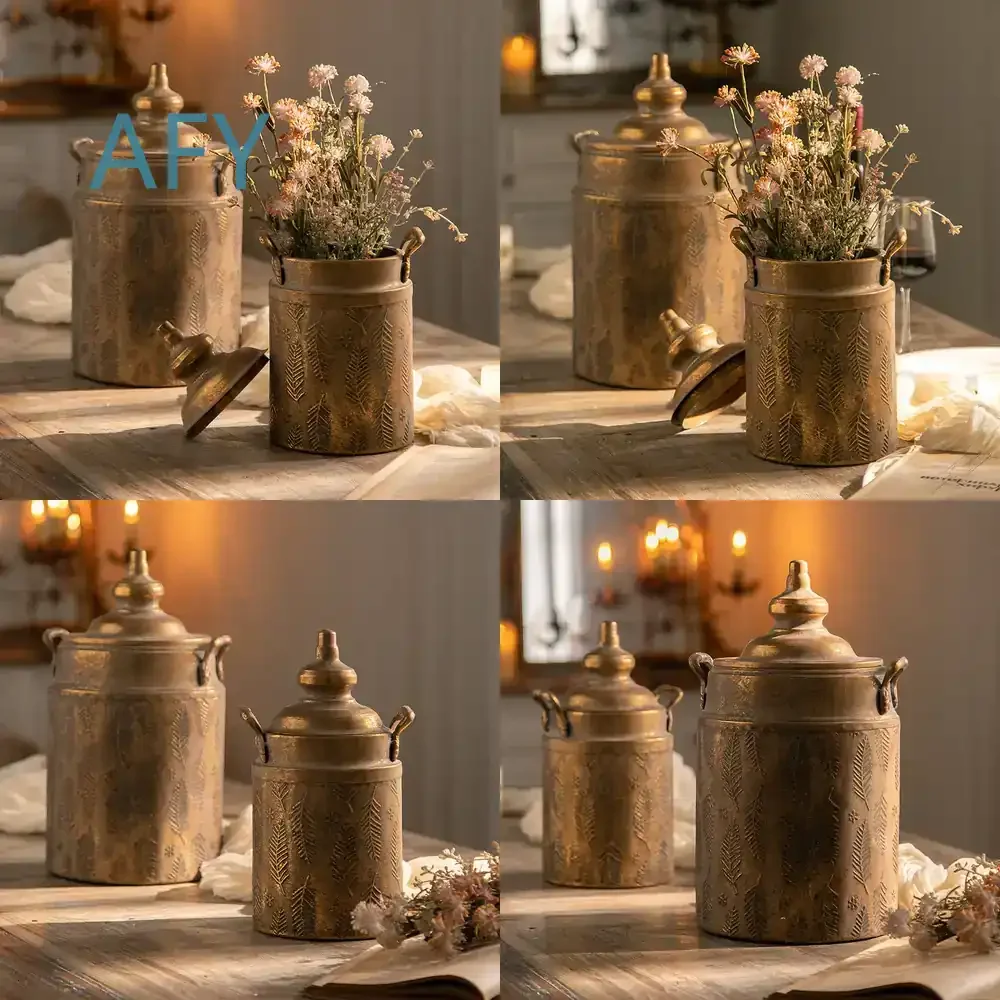 Retro Distressed Metal Vase for Home Decor for Floral Arrangement Classes for Airbnb Decoration for Table Centerpiece for