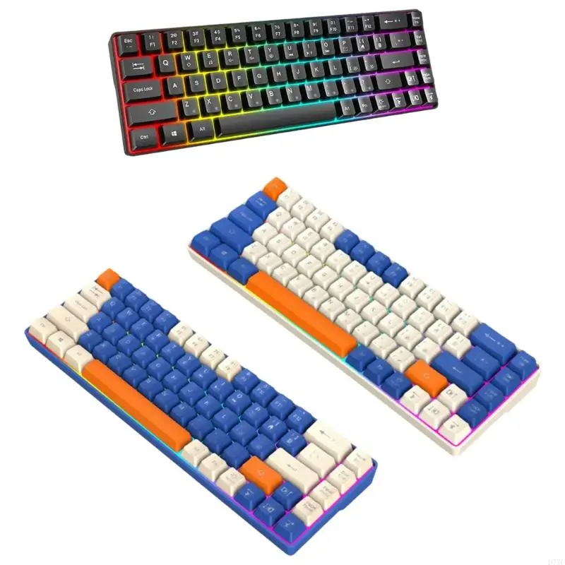 D7YC Compactly Mechanical Gaming Keyboard 68Key with LED Backlits Clear Letter for Office Home Use for Typing Gaming Keyboard