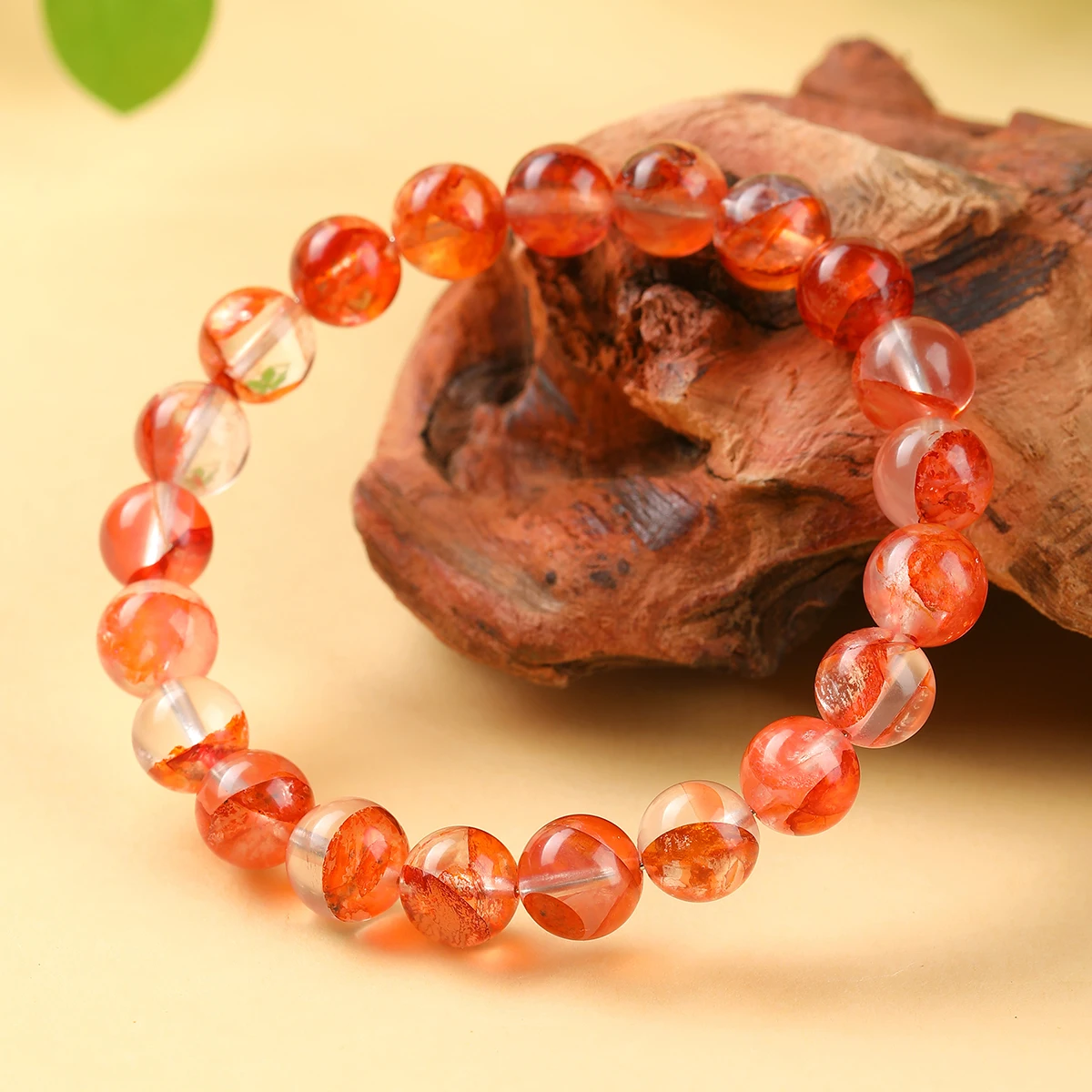 JD Natural Red Glue Flower Quartz Bracelet Healing Crystal for Vitality Focus Emotional Balance Unisex Gift Jewelry For Women