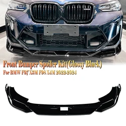 Front Bumper Spoiler Lip For BMW F97 X3M F98 X4M 2022 2023 2024 Carbon Fiber Look/Gloss Black Lower Body Protector Splitter Kit