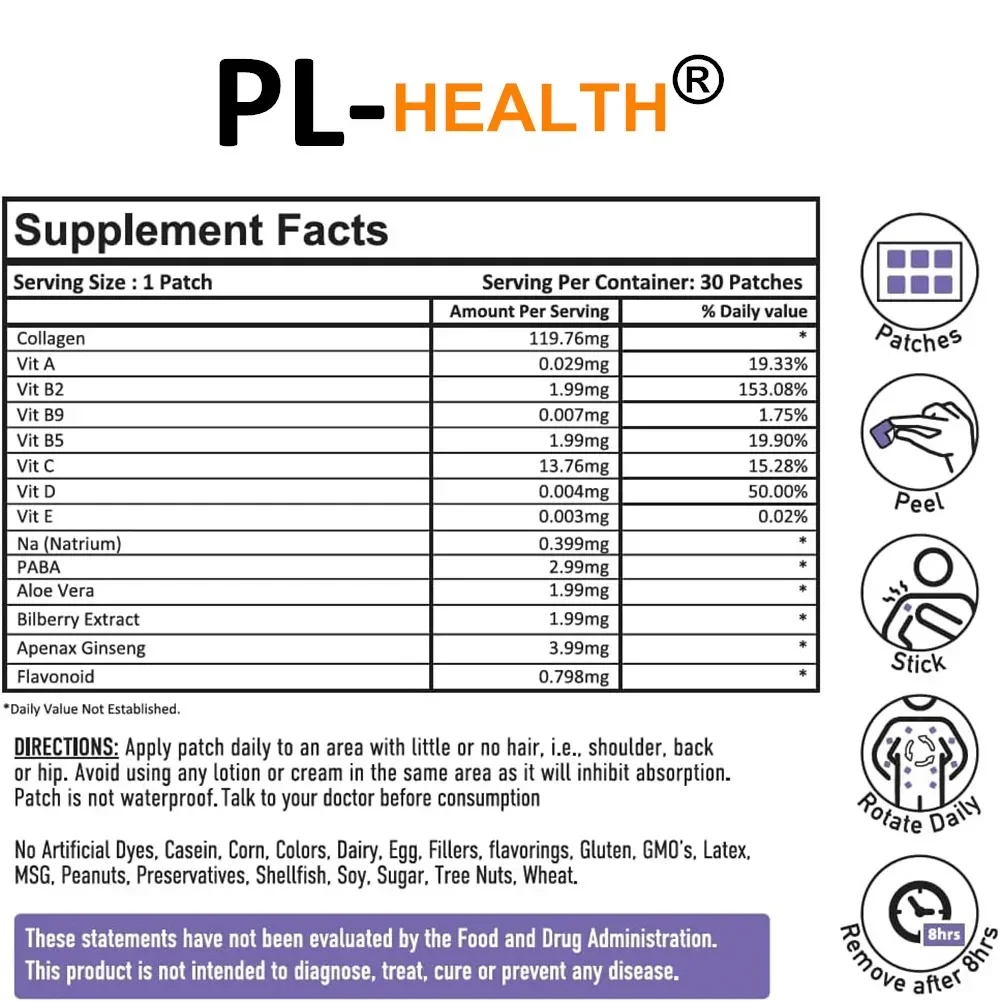 Patchs Transdermiques Collagène Plus, 30 Patchs (30 Jours)