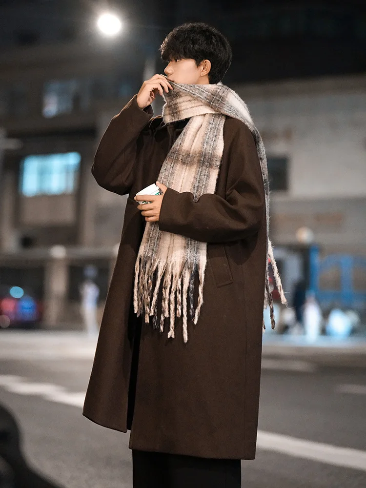 

Wool Blend Wrap Coat Mans Oversize Hollow Inside Tourism Soft Elastic Stretchy Decorated Activities Polka Sided Comfortable Cool