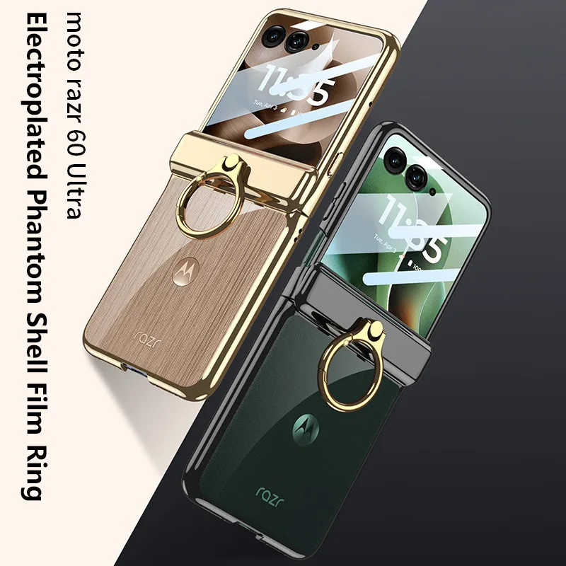 

Прозрачный чехол с гальваническим покрытием для Motorola Razr 60 Ultra, металлический кольцевой держатель, защитный чехол на петлю для Razr 60 Razr 50 5G