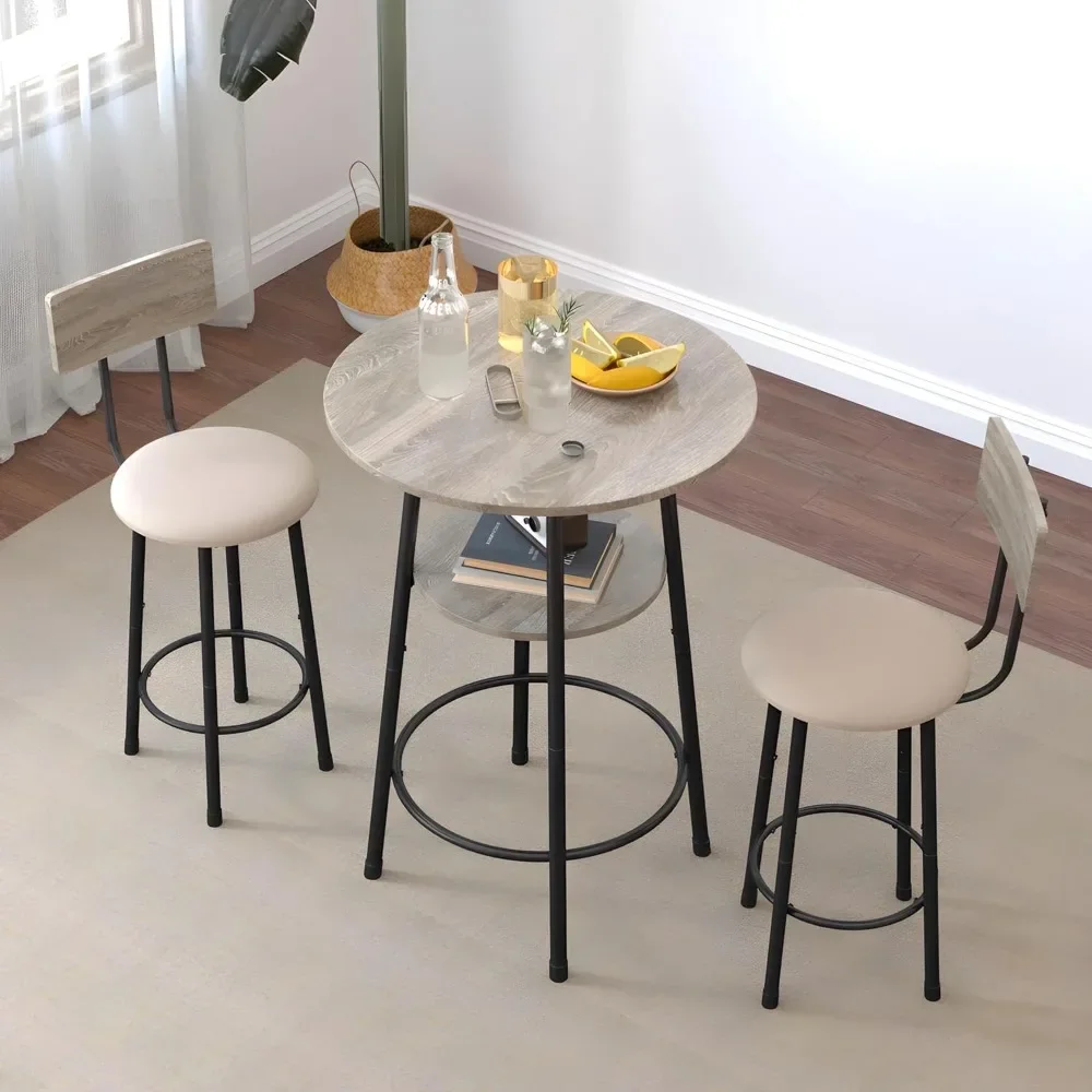 

3-Piece Pub Table & Bar Stools Set – Industrial Style with PU Upholstery, Café-Style Dining for Home or Commercial Use