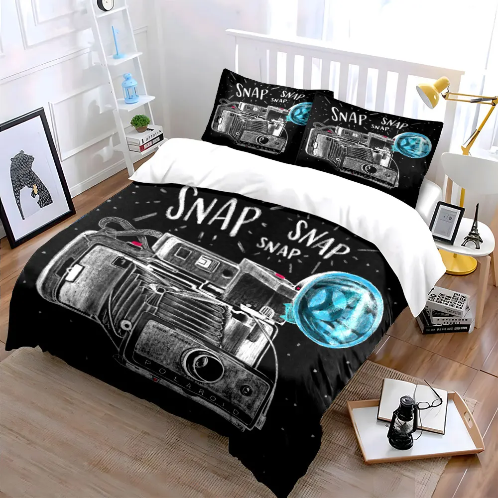 Vintage Camera Themed Art Set Multiple sizes kid's and adults' bedroom Exquisite 3PC bedding set, gift