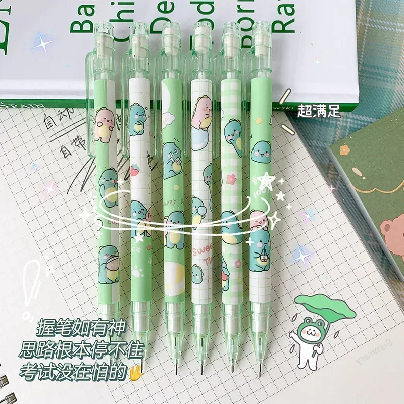 6 buah Set pensil kartun otomatis lucu mekanis 0.5mm dengan isi ulang perlengkapan alat tulis kantor pensil dapat ditarik