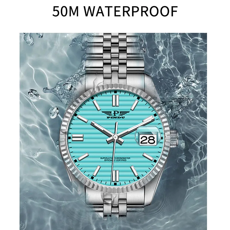 2023PINDU Men Mechanical Watch Top Brand Luxury Automatic Watch Sport Stainless Steel Waterproof Watch Men Relogio Masculino+Box