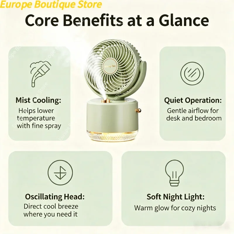 Compact Rotatable USB Desk Fan with Water Spray Humidifier, Personal Evaporative Cooling Mist Fan for Workplace & Bedroom