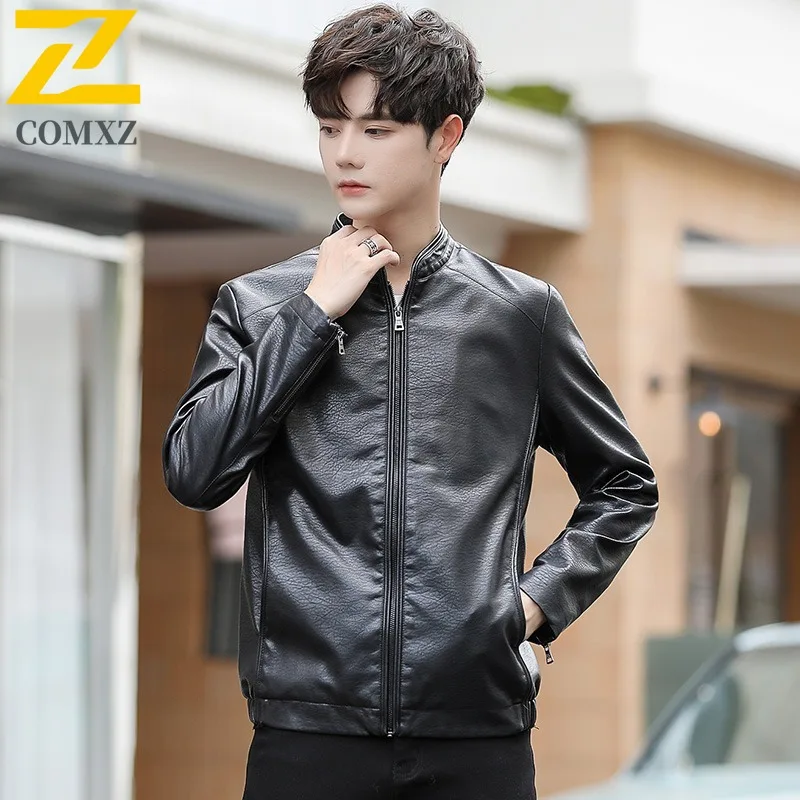 

COMXZ Thickened Men Leather Jacket Outdoor Riding Wind Resistant Motorcycle Coat Casual Everyday Wear Cozy Autumn Zipper Jackets
