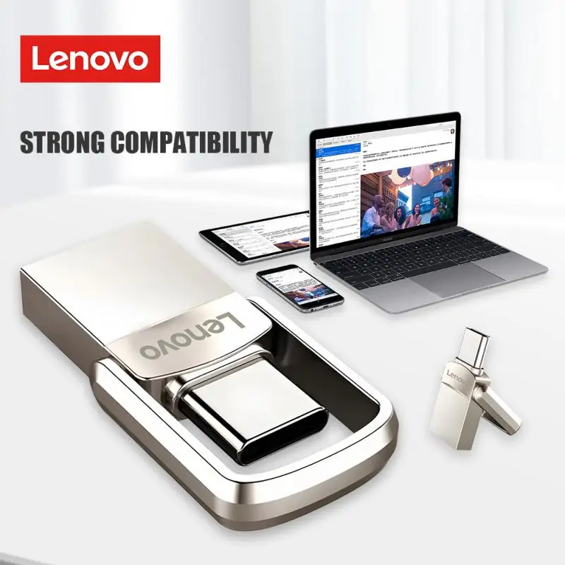 Unidade Flash USB de Alta Velocidade Lenovo, Pendrive Portátil, Disco de Memória de Grande Capacidade, Adaptador Tipo C, 2TB, 512GB, 256GB, 1TB, 3.0