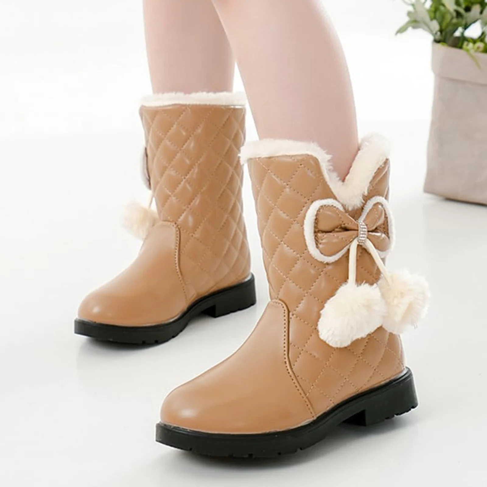 

Winter Casual Children British Style Snow Boots Girls' Thickened Plush-lined Mid-calf boots Kids Zipper Side Warm Single Boot