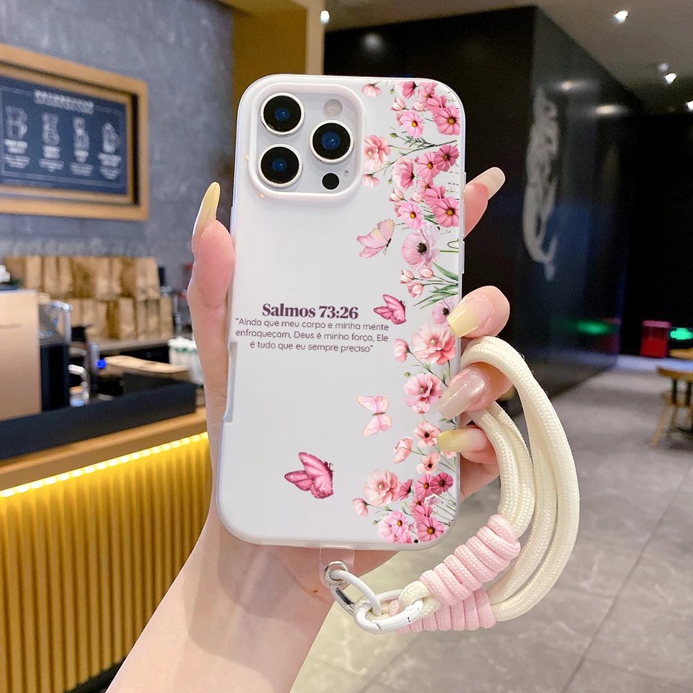 2 in1 Lanyard Jelly Phone Case Pink Flower Butterfly For Samsung Galaxy S25 S23 S24 FE S26 Ultra A57 A56 A54 A55 A17 A07 Cover view 2