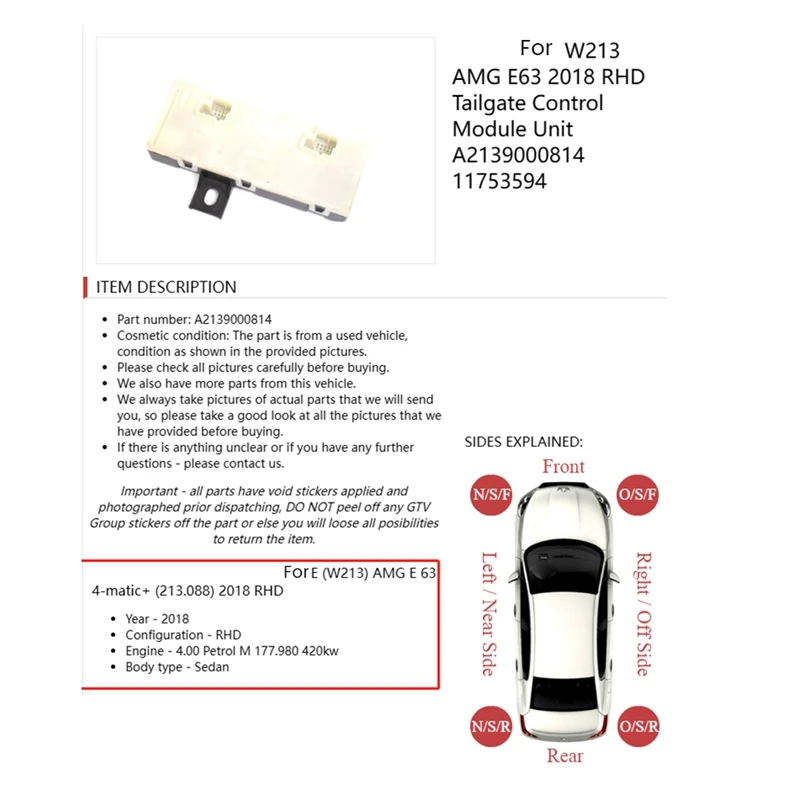 

A2139000814 Tailgate Release Module Control Unit For Mercedes-Benz W205 W213 W217 W222 2018-2022 Luggage Lid Lock Device