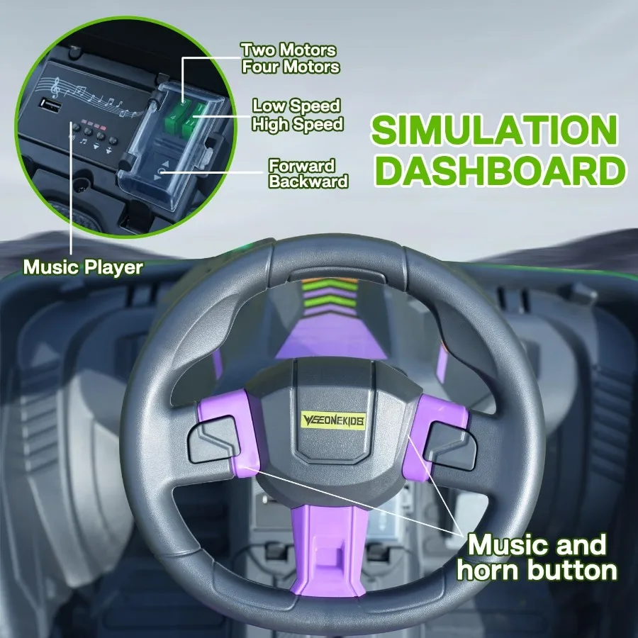 Elektryczny pojazd dla dzieci 24V, duża zabawka wyścigowa na zewnątrz z 4 mocnymi silnikami o łącznej mocy 300W, głośnik Bluetooth i akumulator 24V 7AH.