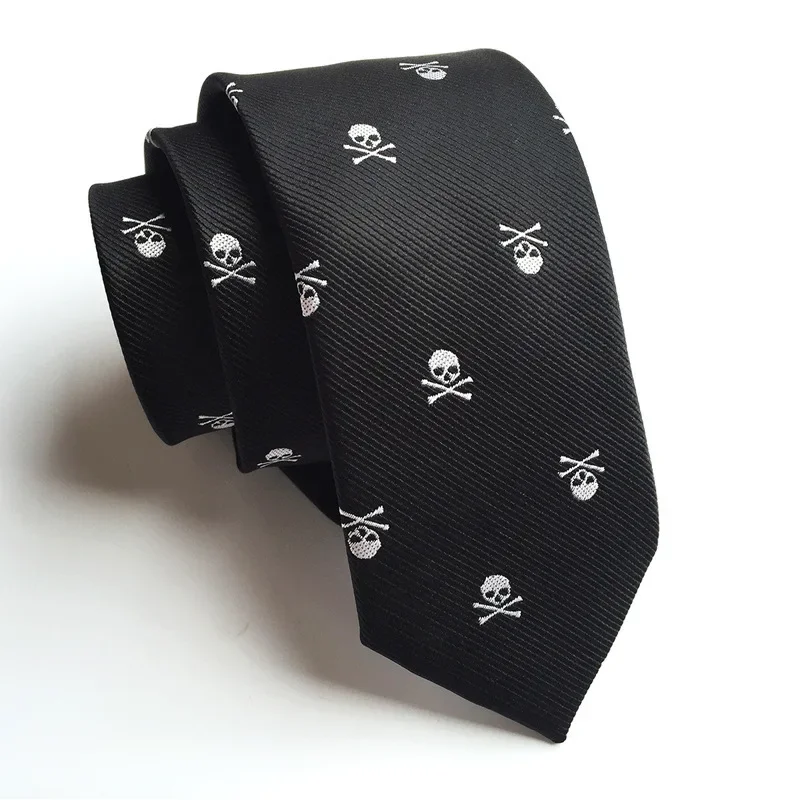 คุณภาพสูง 1200-Pinใหม่ 6cmแคบSkullฮาโลวีนTieแฟชั่นผู้ชายPARTY Tie