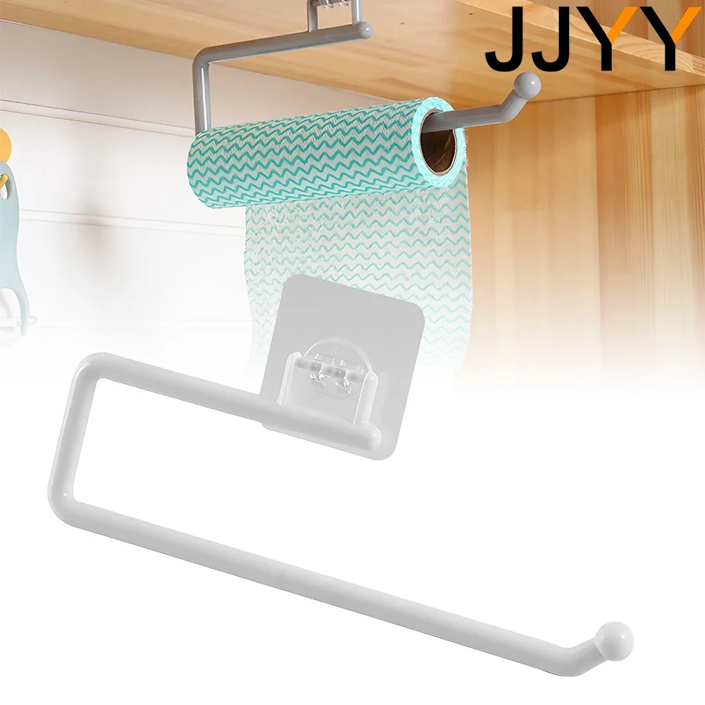 JJYY No Punch Kitchen Bathroom Roll Holder Cling Film Organiser Toilet Paper Hook Rag Holder S/L