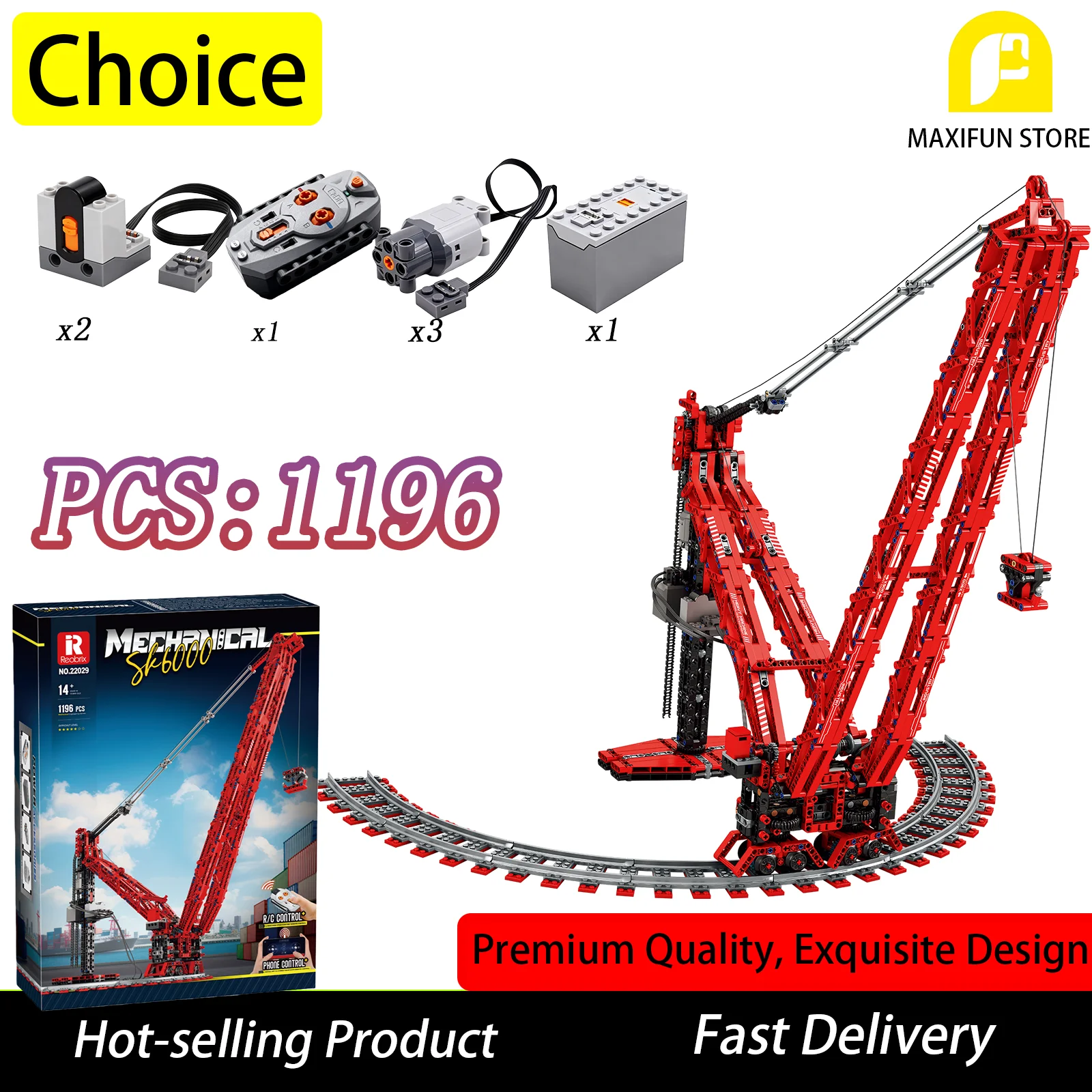 

MOC 1196 шт. кран строительная машина строительные блоки моторизованная техническая модель комплект подарок для детей Рождественский подарок